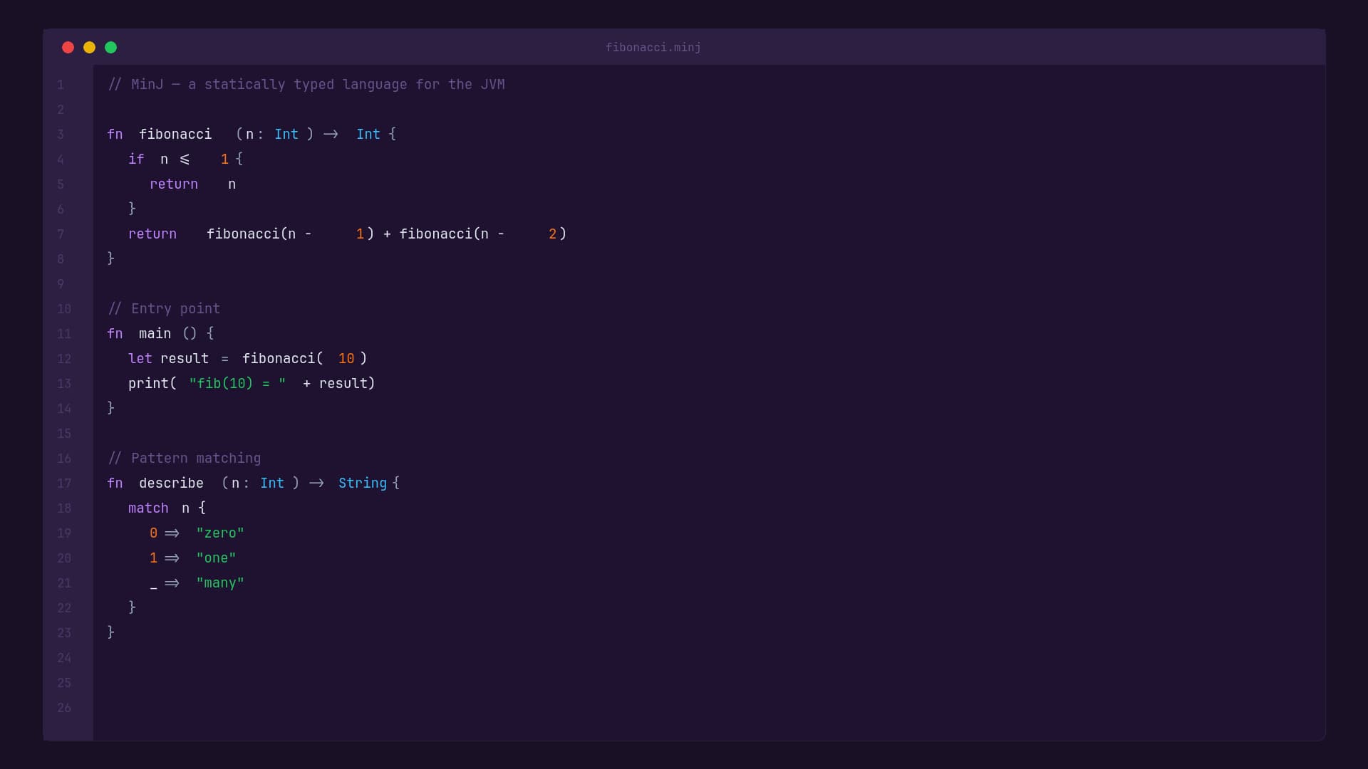 MinJ: A Programming Language for the JVM